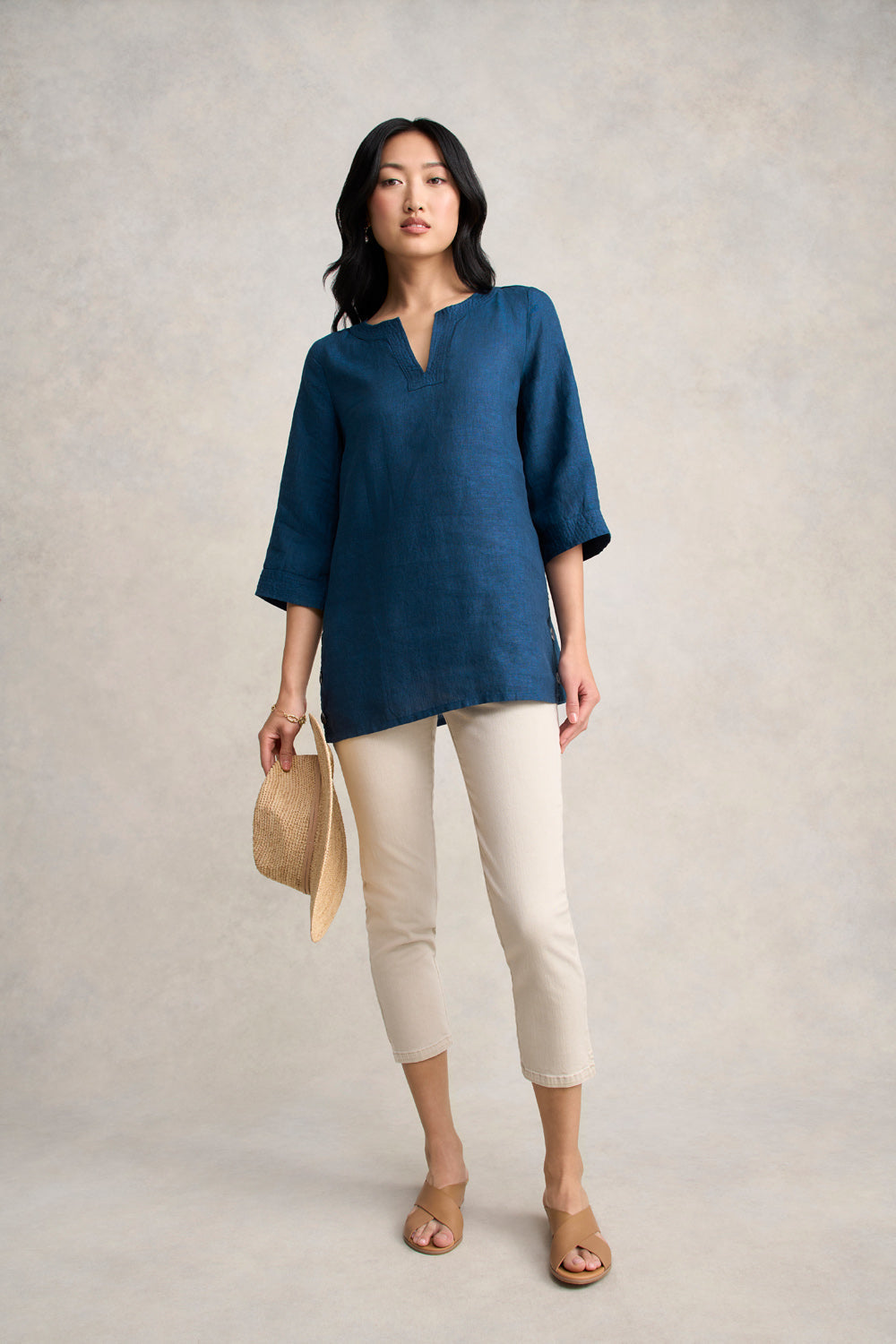 Linen Tunic - Navy Delave