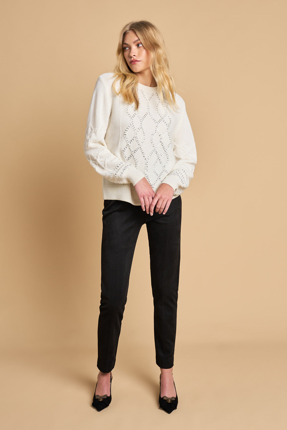 Cable Knit Diamante Jumper - Sugar