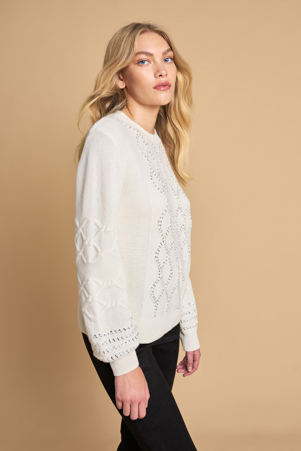 Cable Knit Diamante Jumper - Sugar