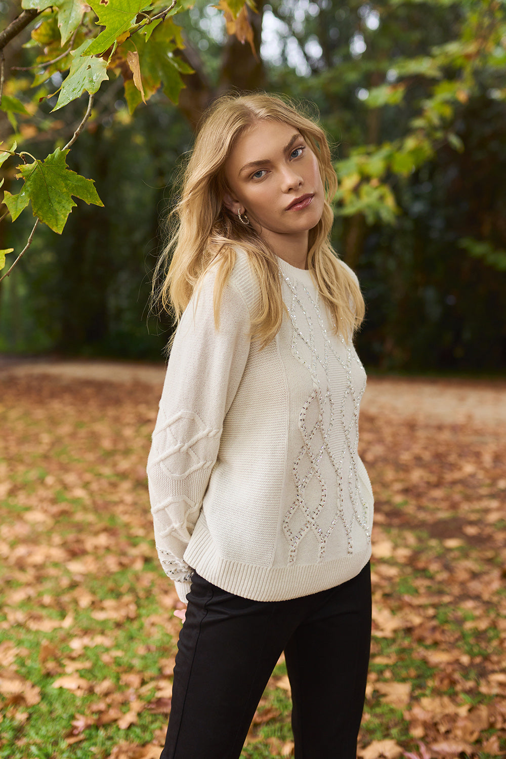 Cable Knit Diamante Jumper - Sugar