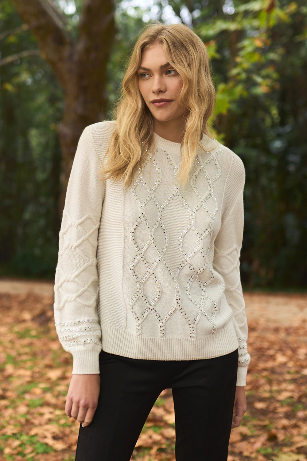 Cable Knit Diamante Jumper - Sugar