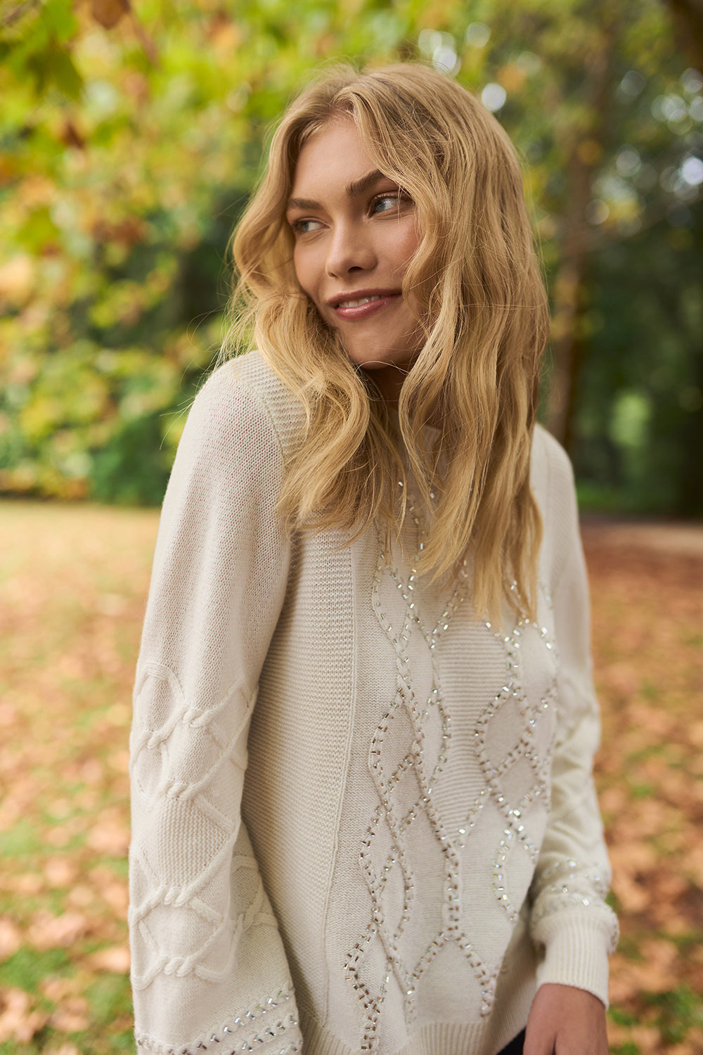 Cable Knit Diamante Jumper - Sugar
