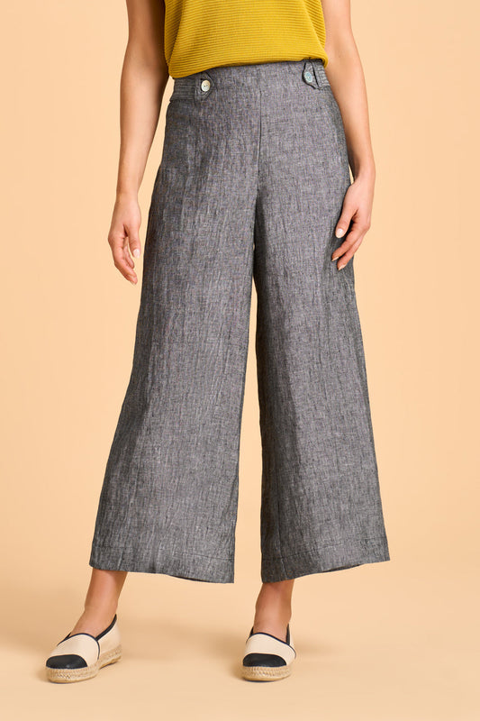 7/8th Waist Tab Linen Pant - Charcoal Cross Dye