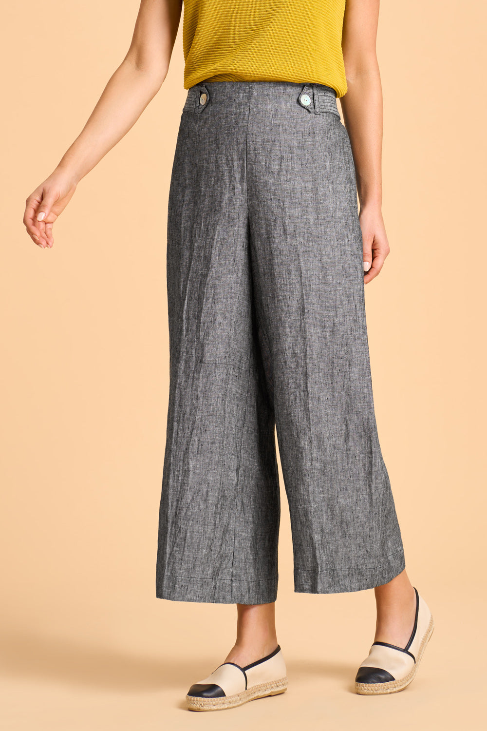 7/8th Waist Tab Linen Pant - Charcoal Cross Dye