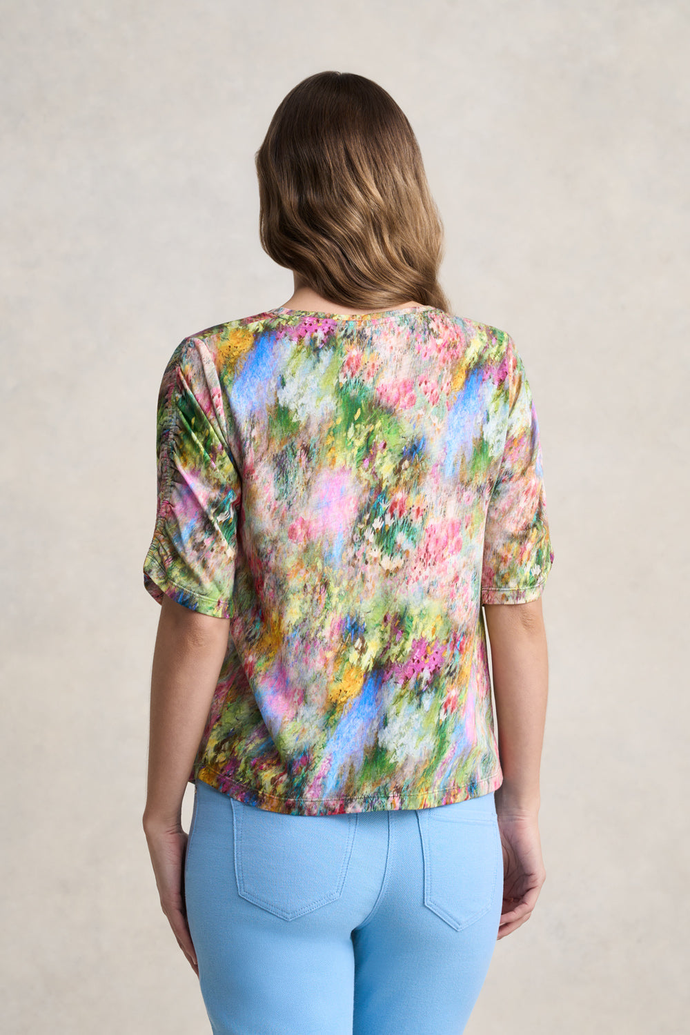 Ruched Sleeve T-Shirt – Meadow Print