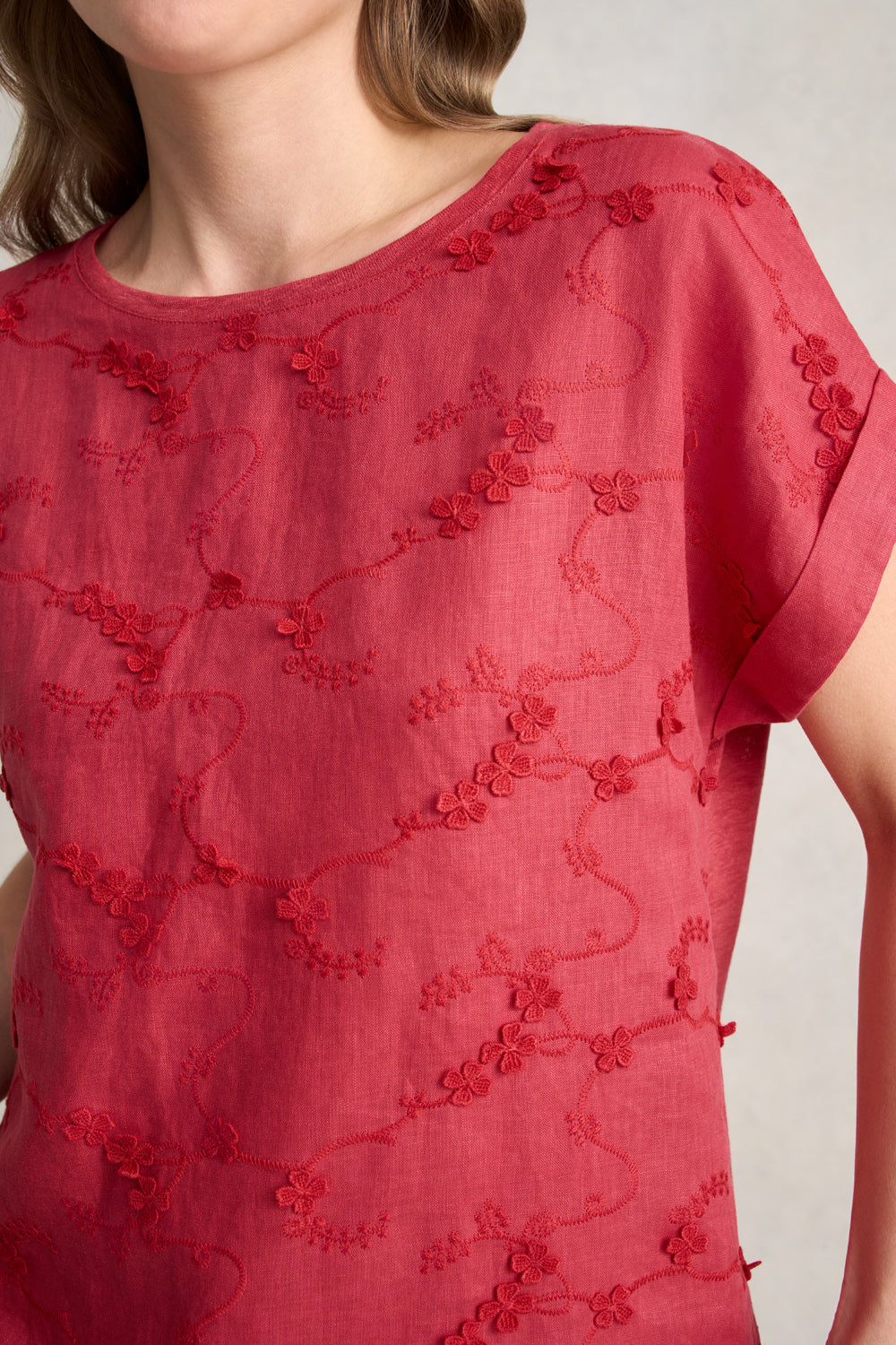 Mixed Linen Floral T-Shirt – Watermelon