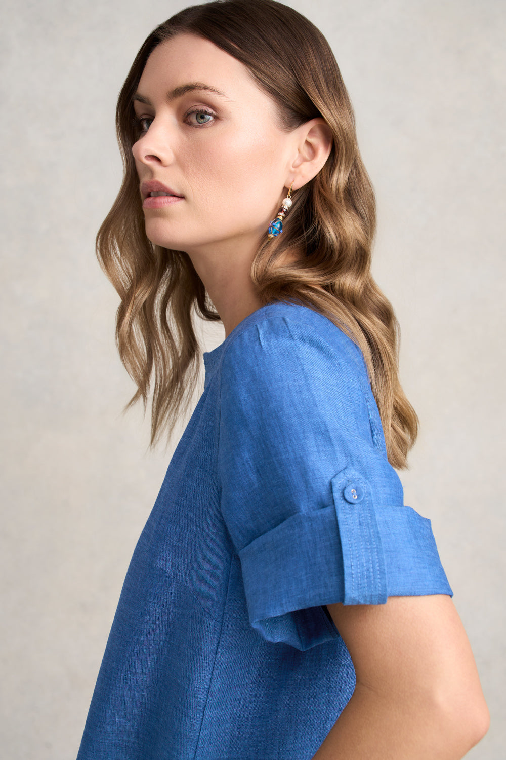 Stitch Detail Linen Dress – Periwinkle Cross Dye