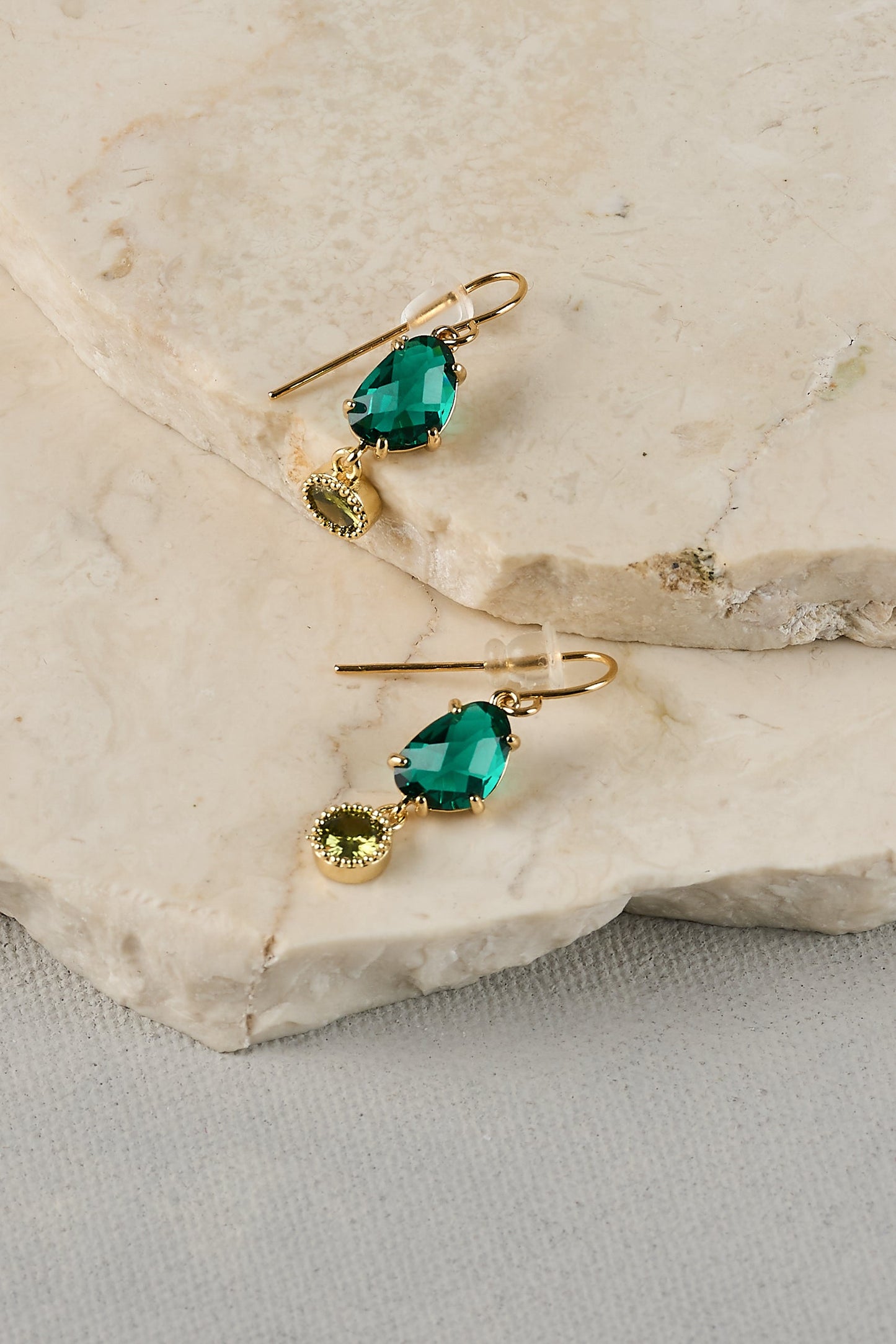 Two Tone Droplet Earrings - Emerald