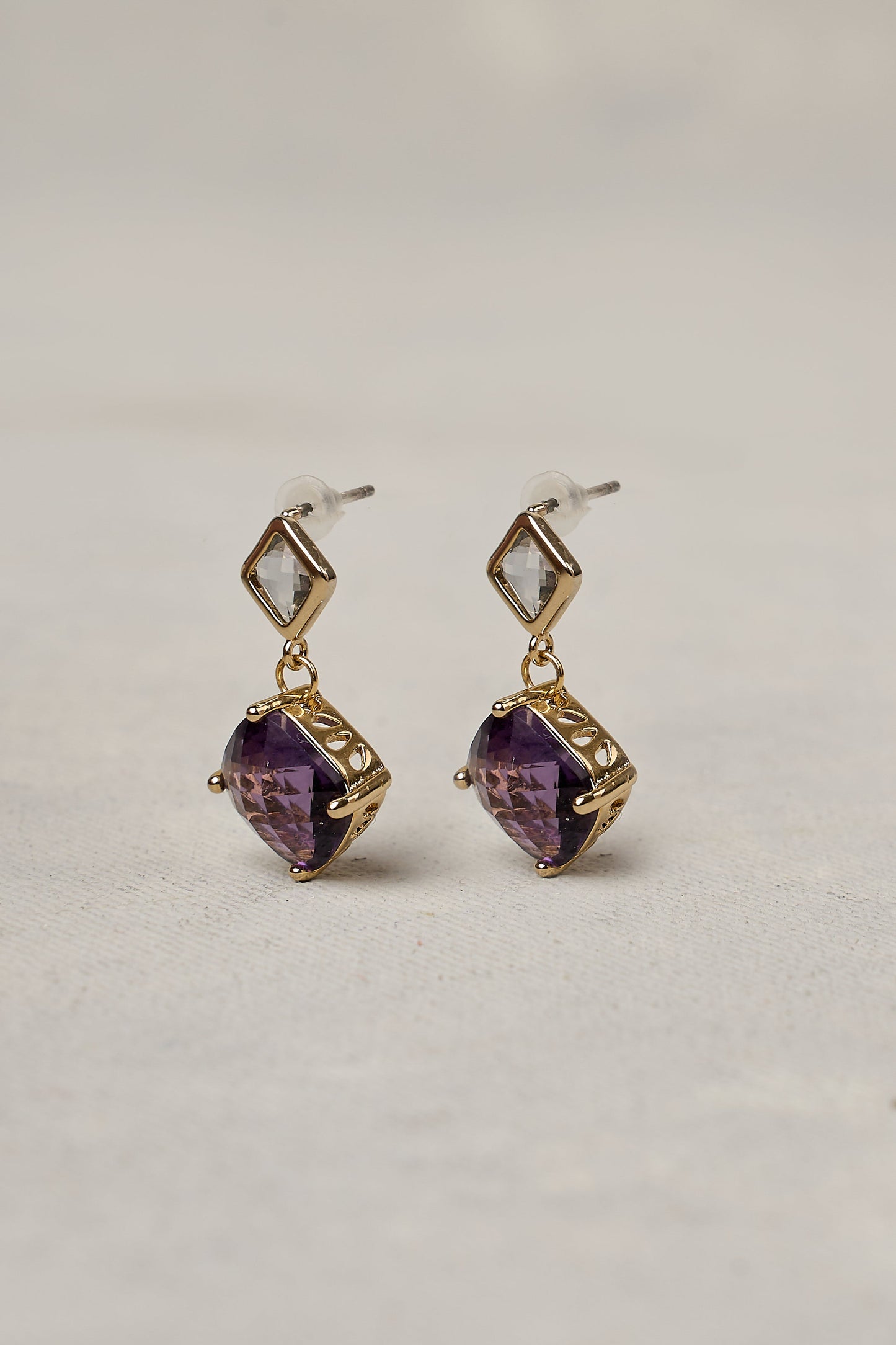 Double Drop Studs - Purple