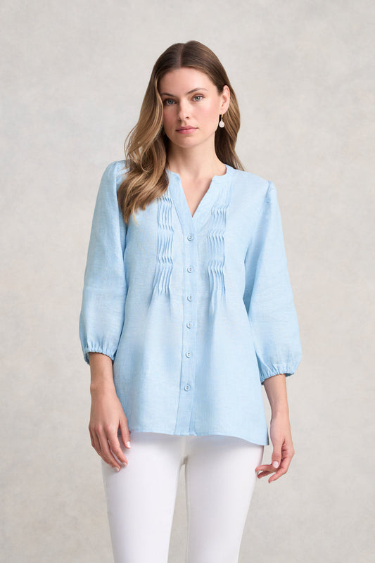 Pin Tuck Linen Shirt - Soft Blue