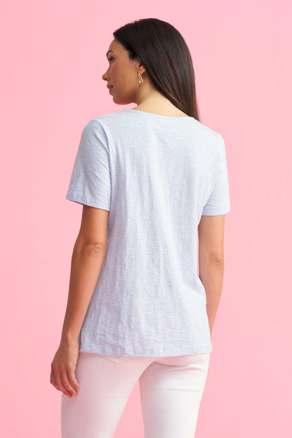 Short Sleeve Henley - Aqua & White Stripe