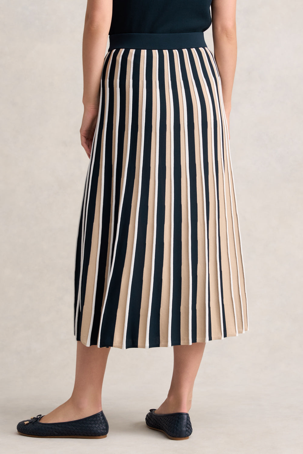 Pleated Knit Skirt - Deep Navy Stripe