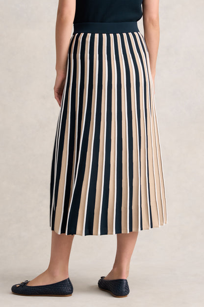 Pleated Knit Skirt - Deep Navy Stripe