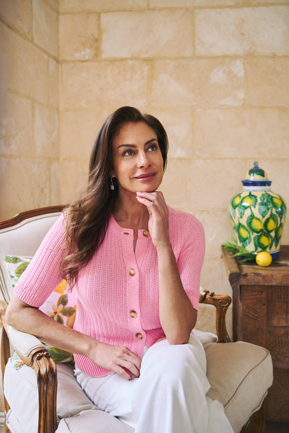 Short Sleeve Cardigan - Petal Pink