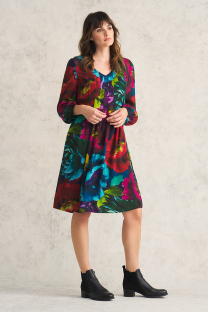 Pleated Georgette Dress - Oversized Floral