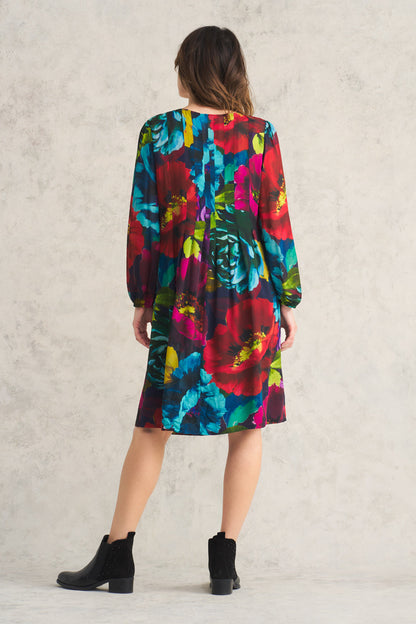 Pleated Georgette Dress - Oversized Floral