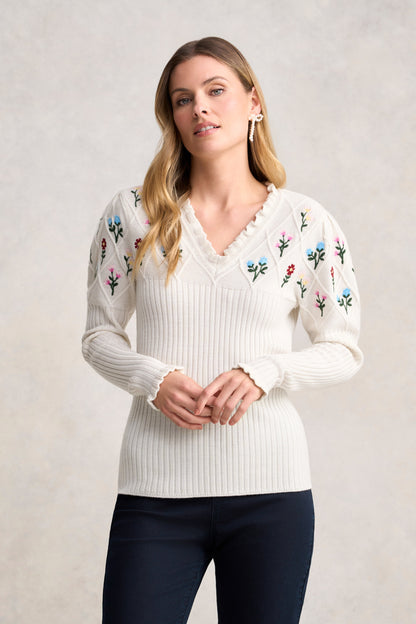 Embroidered Wool Jumper - Cream