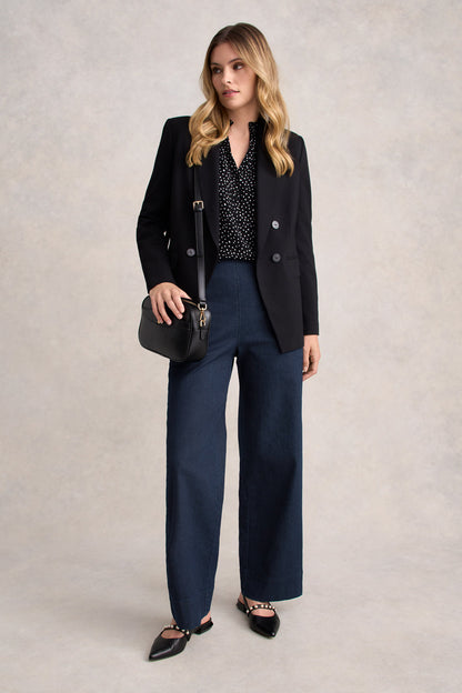 Shirred Georgette Blouse - Black & White Spot