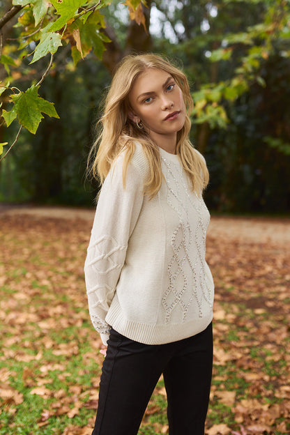 Cable Knit Diamante Jumper - Sugar