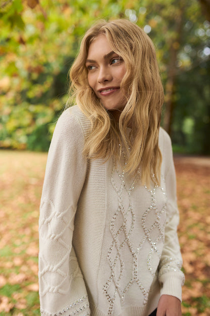 Cable Knit Diamante Jumper - Sugar