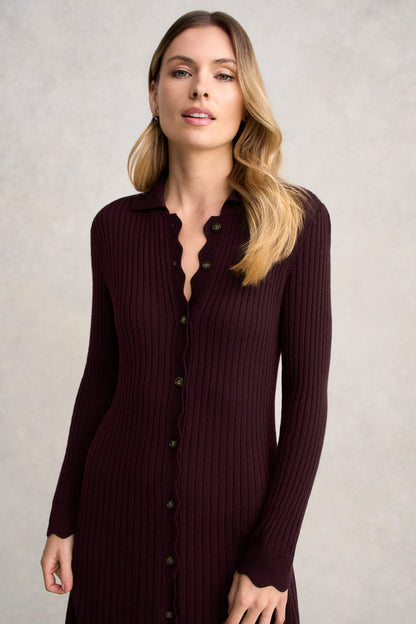 Ribbed Merino Dress - Burgundy