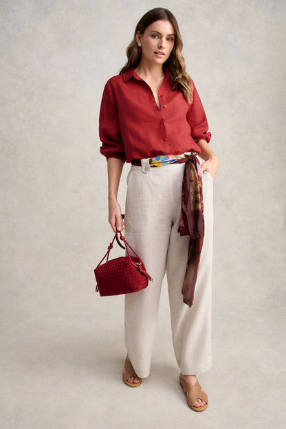 ¾ Sleeve French Linen Shirt – Rosewood Cross Dye