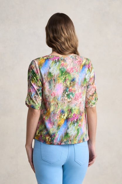 Ruched Sleeve T-Shirt – Meadow Print