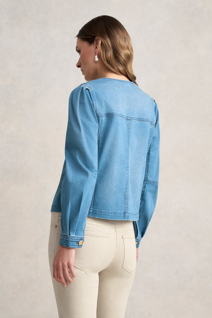 Puff Sleeve Denim Jacket- Mid Denim Blue
