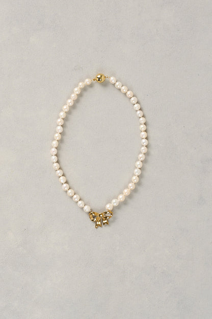 Pearl Bow Necklace - Cream