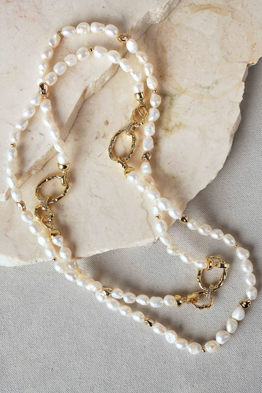 Pearl Link Long Necklace – Cream