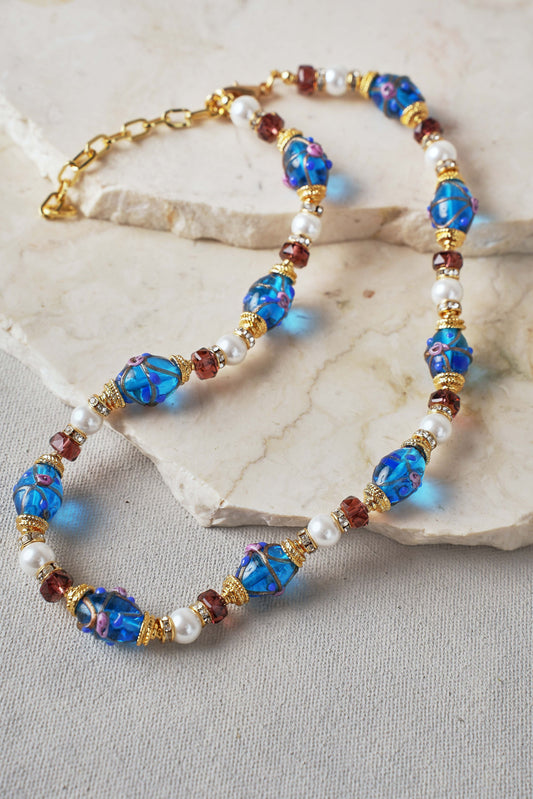Painted Bead Necklace – Blue