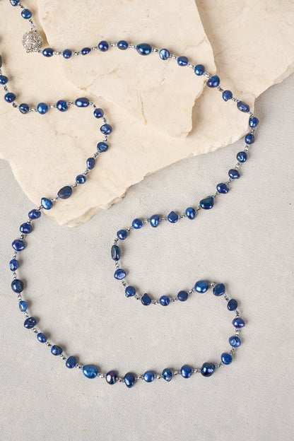 Belle Pearl Necklace - Dark Blue