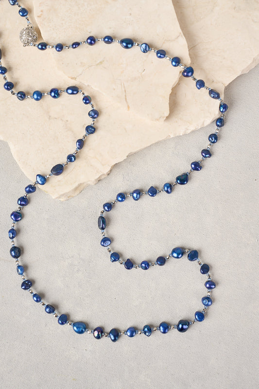 Belle Pearl Necklace - Dark Blue