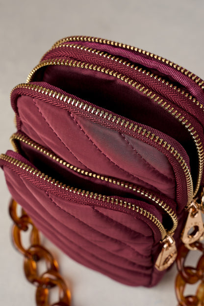Manon Quilted Phone Bag - Merlot