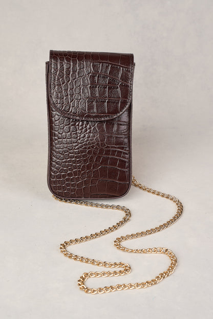Charlotte Croc Phone Bag - Chocolate