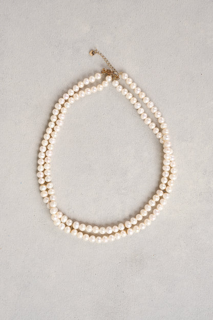 Double Row Pearl Necklace - White