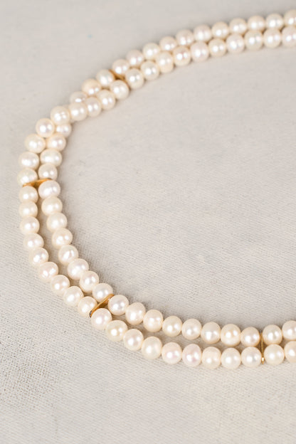 Double Row Pearl Necklace - White
