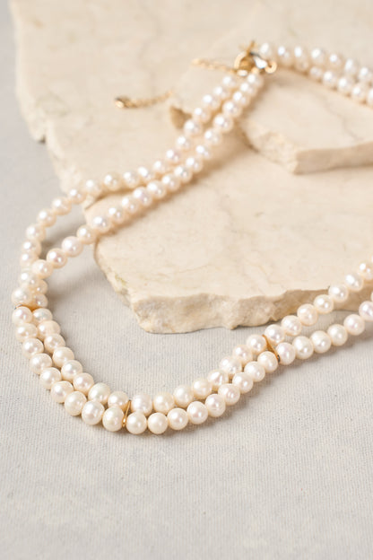 Double Row Pearl Necklace - White