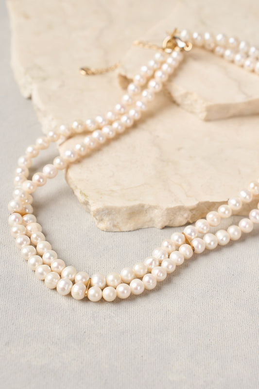 Double Row Pearl Necklace - White