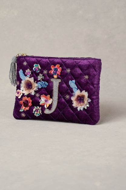 J Monogram Cosmetic Bag - Purple