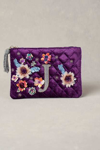 J Monogram Cosmetic Bag - Purple