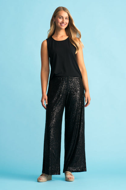 Wide Leg Sequin Pant - Black