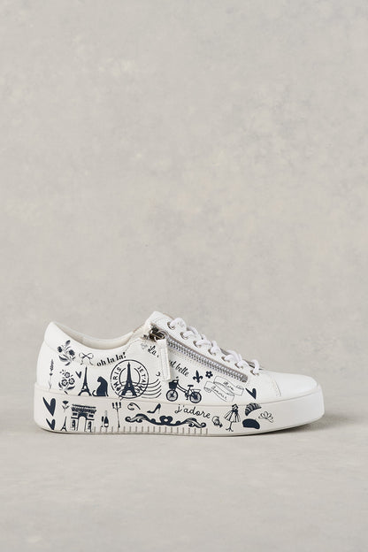 French Print Sneaker - White & Navy